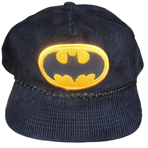 Vintage Batman Hat Cap Strapback Corduroy 1964 DC Comics Black Rope Patch Logo - Picture 1 of 8